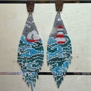 Hand Crafted Nautical Beaded Earrings - Red, Blue, White